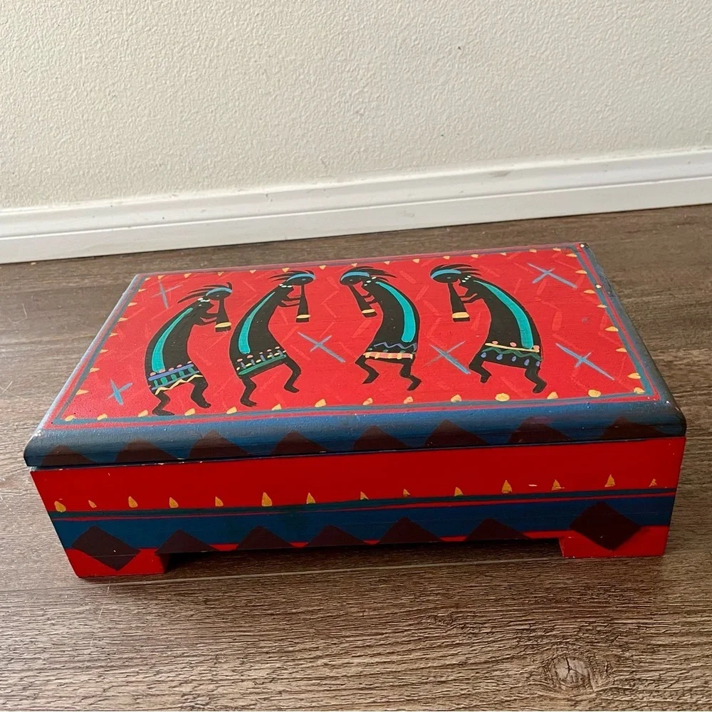 Wooden Colorful Decorative Box with Tribal Design